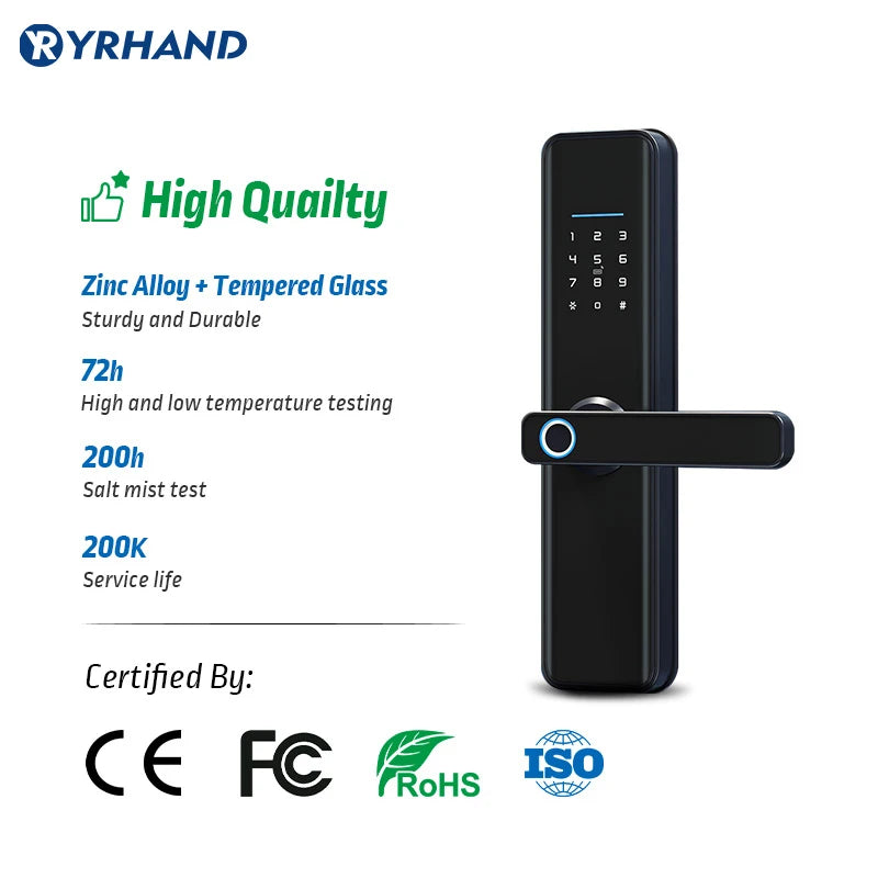 Red Bronze Fingerprint Tuya Wifi Cerradura Inteligente Fechadura Eletronica Waterproof Smart Door Lock for Home